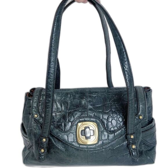 B. Makowsky Black Leather Crocodile Embossed Shoulder Bag Purse - Picture 1 of 10